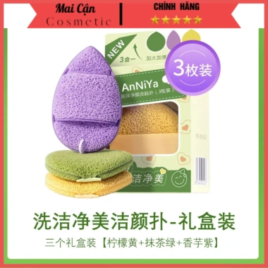 Miếng Bọt Biển Rửa Mặt 3 Miếng Puff Mềm Mại, Sâu Lỗ Chân Lông, Thân Thiện Da