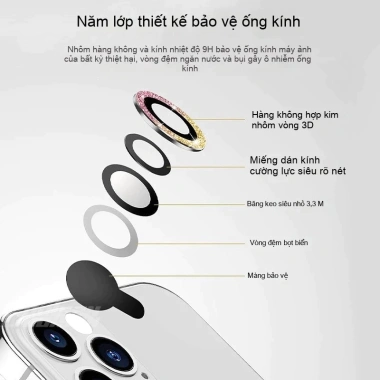 Miếng dán camera kim loại kim tuyến đa sắc cho iPhone 11-17 Pro Max Air 38.500 VND 6