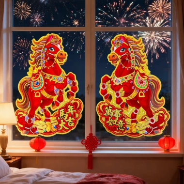 Miếng dán cửa 3D năm con ngựa 2.026 - Trang trí cung hoàng đạo vàng hoạt hình, giá Tết 42.228 VND 2