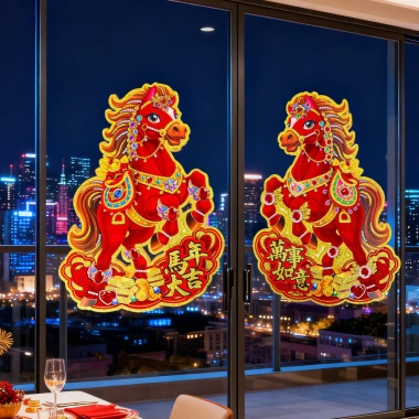 Miếng dán cửa 3D năm con ngựa 2.026 - Trang trí cung hoàng đạo vàng hoạt hình, giá Tết 42.228 VND 3