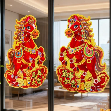 Miếng dán cửa 3D năm con ngựa 2.026 - Trang trí cung hoàng đạo vàng hoạt hình, giá Tết 42.228 VND 5