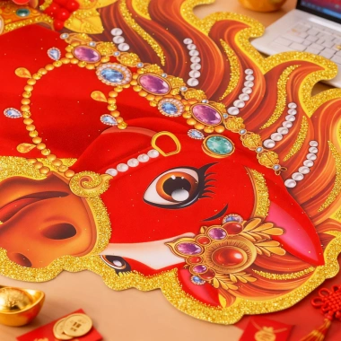 Miếng dán cửa 3D năm con ngựa 2.026 - Trang trí cung hoàng đạo vàng hoạt hình, giá Tết 42.228 VND 8