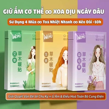 Miếng Dán Giảm Đau Bụng Kinh WOMU Toả Nhiệt Giữ Ấm Thảo Dược Thiên Nhiên 9.500đ