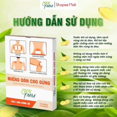 Miếng dán giảm đau cổ vai gáy, lưng - Gừng già Eden Farm 11x15cm 43.700₫