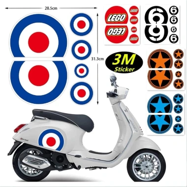 Miếng dán phản quang 3m LEGO cho xe máy - Đèn pha, chữ số, ngôi sao, DIY Vespa GTS300 GTV, chỉ 131.430 VND