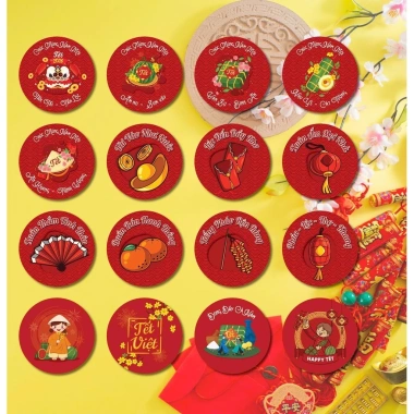 Miếng dán Tết 50 chiếc hình tròn tem niêm phong Chúc Mừng Năm Mới, chỉ 50.000₫