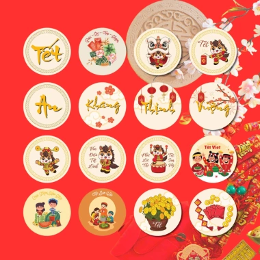 Miếng dán Tết 50 chiếc hình tròn tem niêm phong Chúc Mừng Năm Mới, chỉ 50.000₫ 8 Miếng dán Tết 50 chiếc hình tròn tem niêm phong Chúc Mừng Năm Mới, chỉ 50.000₫ 8