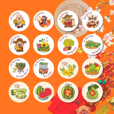 Miếng dán Tết hình tròn 50 miếng, tem niêm phong quà, Chúc Mừng Năm Mới, 15.000đ