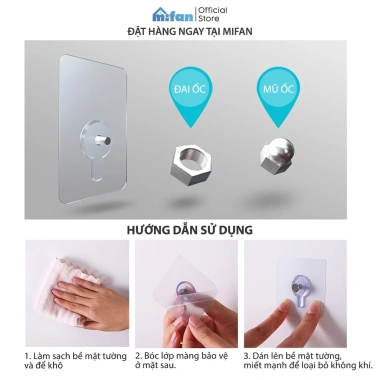 Miếng Dán Tường Đinh Vít MIFAN Siêu Chắc - Treo Kệ, Tranh Không Khoan, Keo Dày, Giá 25k