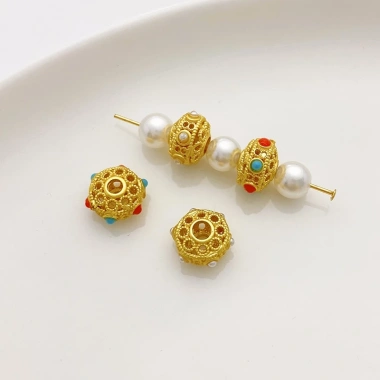 Miếng Đệm Hạt 18K Mờ Vàng Giữ Màu, Lỗ Lớn Bánh Xe, Dây Vòng Tay và Cổ - 21.160đ 3