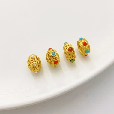 Miếng Đệm Hạt 18K Mờ Vàng Giữ Màu, Lỗ Lớn Bánh Xe, Dây Vòng Tay và Cổ - 21.160đ 4
