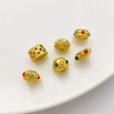 Miếng Đệm Hạt 18K Mờ Vàng Giữ Màu, Lỗ Lớn Bánh Xe, Dây Vòng Tay và Cổ - 21.160đ 5