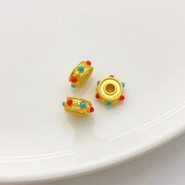 Miếng Đệm Hạt 18K Mờ Vàng Giữ Màu, Lỗ Lớn Bánh Xe, Dây Vòng Tay và Cổ - 21.160đ 6
