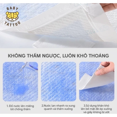 Miếng lót chống thấm Baby Tattoo dùng 1 lần, 5 lớp thấm hút, khô thoáng, không rò rỉ, phù hợp 13 tã – 359.000₫ 7