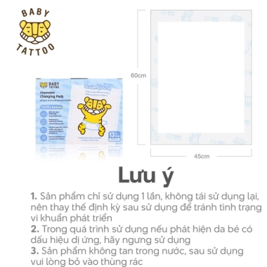 Miếng lót chống thấm Baby Tattoo dùng 1 lần, 5 lớp thấm hút, khô thoáng, không rò rỉ, phù hợp 13 tã – 359.000₫ 8