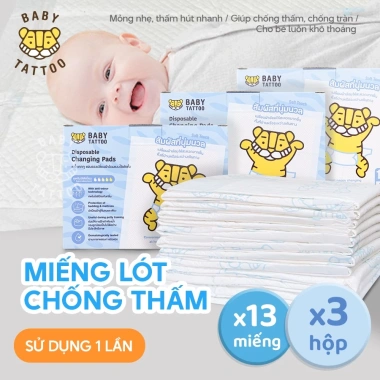 Miếng lót chống thấm Baby Tattoo dùng 1 lần, 5 lớp thấm hút, khô thoáng, không rò rỉ, phù hợp 13 tã – 359.000₫ 10