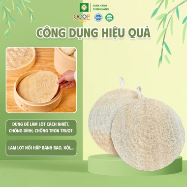 Miếng Lót Nồi Hấp Xơ Mướp KB Ecolife 20cm – Chống Dính, Giữ Nhiệt, Bảo Vệ Món Hấp Tự Nhiên