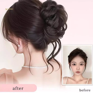 Miếng Scrunchy Tóc Giả Bun Chignon Xoăn Dễ Tháo Lắp - Phong Cách Nữ Tính