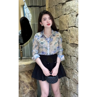 MINAN BOUTIQUE Sơ Mi Đính Đá Hoa Be, Hoa Ly Xanh, Hoa Nâu - Công Sở Nữ 169k