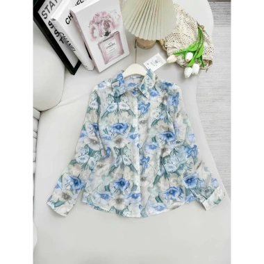 MINAN BOUTIQUE Sơ Mi Đính Đá Hoa Be, Hoa Ly Xanh, Hoa Nâu - Công Sở Nữ 169k