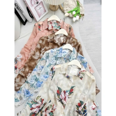 MINAN BOUTIQUE Sơ Mi Đính Đá Hoa Be, Hoa Ly Xanh, Hoa Nâu - Công Sở Nữ 169k