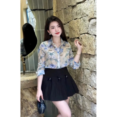 MINAN BOUTIQUE Sơ Mi Đính Đá Hoa Be, Hoa Ly Xanh, Hoa Nâu - Công Sở Nữ 169k