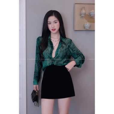 MINAN BOUTIQUE Sơ Mi Tơ Nhăn Đính Đá Xanh Ngọc Bích - Áo Công Sở Nữ Cao Cấp 183k