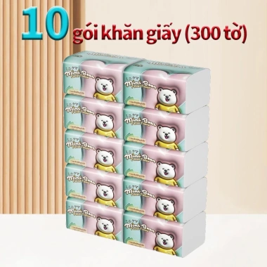 Mini Bear Khăn Giấy Rút Cao Cấp 30 Gói 4 Lớp - Lau Mặt Lớn, Đa Năng, An Toàn Cho Bé, 88.000₫