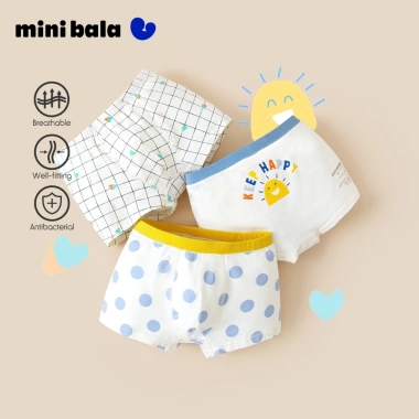 Minibala 3 Gói Mùa Hè Bé Trai Quần Lót Hút Mồ Hôi Thoáng Khí Không Lắc Tay Ngắn 192k