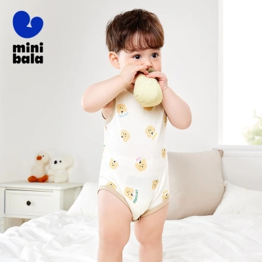 Minibala Romper Bé Trai và Bé Gái Lưới Thoáng Khí Tam Giác Bò Một Mảnh Mùa Hè Không Dính