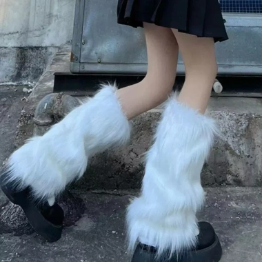 MIQUELCQ Boots Cover Lông Thú Giả Dày Gothic Nơ Trắng Kawaii Y2K - Lông Chân Ấm Áp Dài Ống Tất Nữ Giá 82.944 VND