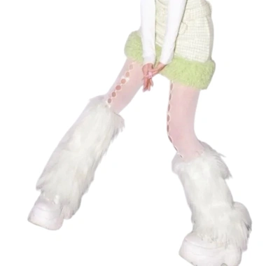 MIQUELCQ Boots Cover Lông Thú Giả Dày Gothic Nơ Trắng Kawaii Y2K - Lông Chân Ấm Áp Dài Ống Tất Nữ Giá 82.944 VND