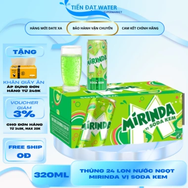 Mirinda Nước ngọt có ga Vị soda kem 320ml - Thùng 24 lon PET, Bao bì Tết 2.025, Giá ưu đãi 255.555đ