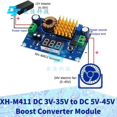 Mô-đun Boost XH-M411 DC 3-35V đến 5-45V, điều chỉnh Vôn, hiển thị kỹ thuật số - Giá 98.174₫