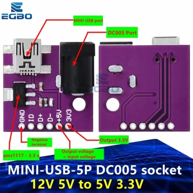 Mô-đun nguồn DC005 Mini USB 5V/3.3V – Chuyển 12V/5V sang 5V/3.3V cho Arduino, giá 50.969₫