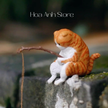 Mô hình mèo câu cá trên đảo trang trí bể cá, thùng xốp, decor bàn làm việc, giá chỉ 29.000 VNĐ