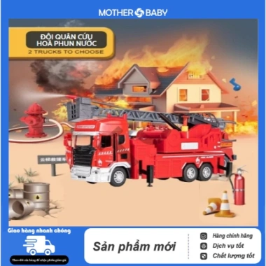 Mô hình xe cứu hỏa chở nước, thang trượt, đèn nhạc - Đồ chơi hấp dẫn cho bé trai