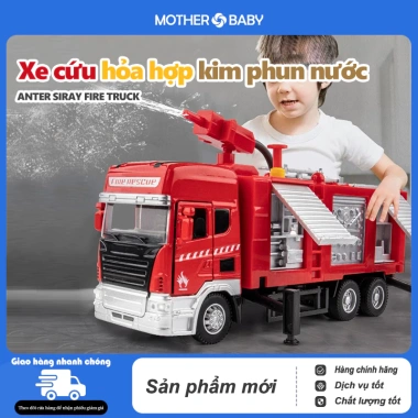 Mô hình xe cứu hỏa chở nước, thang trượt, đèn nhạc - Đồ chơi hấp dẫn cho bé trai