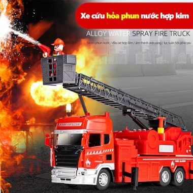 Mô hình xe cứu hỏa chở nước, thang trượt, đèn nhạc - Đồ chơi hấp dẫn cho bé trai