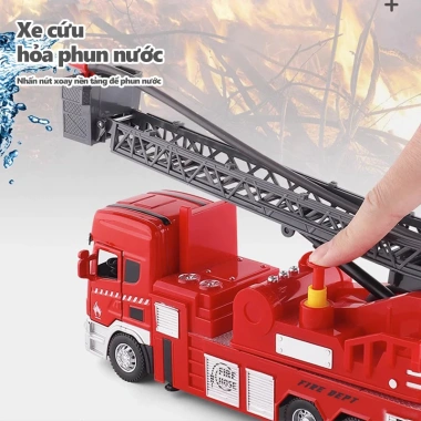 Mô hình xe cứu hỏa chở nước, thang trượt, đèn nhạc - Đồ chơi hấp dẫn cho bé trai