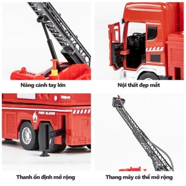 Mô hình xe cứu hỏa chở nước, thang trượt, đèn nhạc - Đồ chơi hấp dẫn cho bé trai