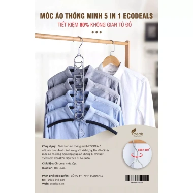 Móc Áo Chrome Thông Minh 5 trong 1 ECODEALS - Cứng Cáp, Tiết Kiệm 80% Không Gian, Giá 133k