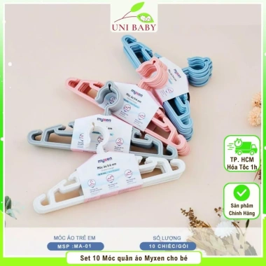 Móc áo trẻ em Myxen 3 trong 1 - Set 10 móc nhựa an toàn cho sơ sinh, 50.000₫