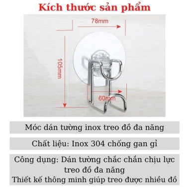 Móc dán tường inox đa năng, treo thau chậu nhà tắm, chịu lực mạnh, giảm giá 19.800₫ 2