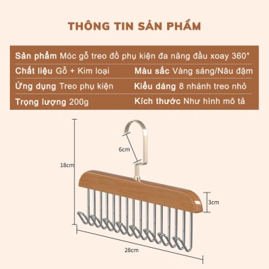 Móc Gỗ Đa Năng 2 Dây Xoay 360° Treo Đồ Lót Khăn Thắt Lưng Cà Vạt Áo - 19.889₫ 7