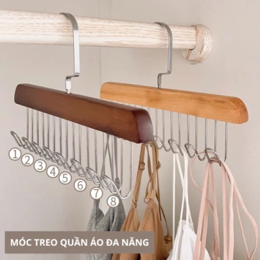 Móc Gỗ Đa Năng 8 Móc Xoay 360 độ Tiết Kiệm Không Gian Treo Thắt Lưng Đồ Lót Cà Vạt 2