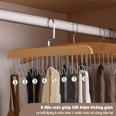 Móc gỗ treo áo ngực 2 dây JYoohome - Giá treo 8 mắc, giá chỉ 24.223₫, chất liệu gỗ tự nhiên, giữ áo lót không trượt
