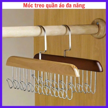 Móc Gỗ Treo Đồ Lót Quần Áo 2 Dây Sang Trọng, Inox Không Gỉ, Thông Minh Giá Rẻ