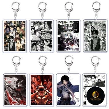 Móc khoá Anime Attack on Titan Levi & Eren Yeager nhựa Acrylic 2 mặt rõ nét, phụ kiện trang trí, chỉ 22.000₫