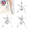 Móc khóa da bạc thời trang nơ trái tim Bowknot Charm Pendan giá ưu đãi 36.058 VND